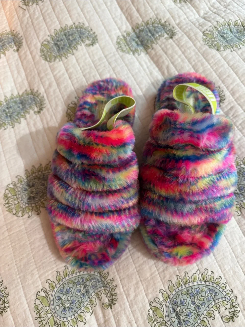 UGG Rainbow Fuzzy Kids Slippers in Bright Multicolor